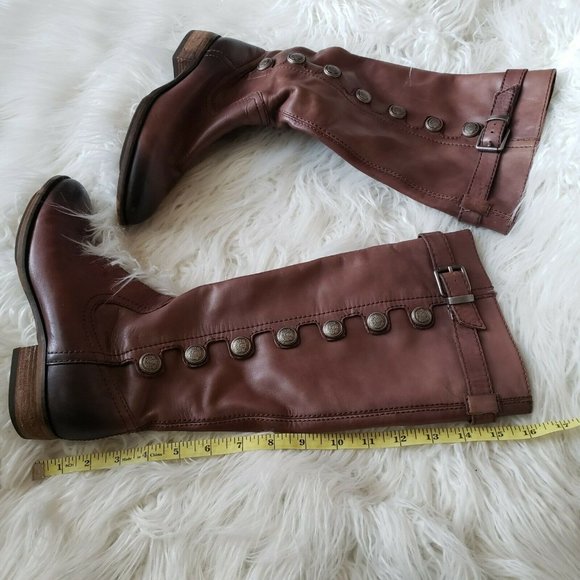 Arturo Chiang Women Riding Boot Knee High Buckle Strap Button Side Zip Brown 6.5 - Picture 11 of 12